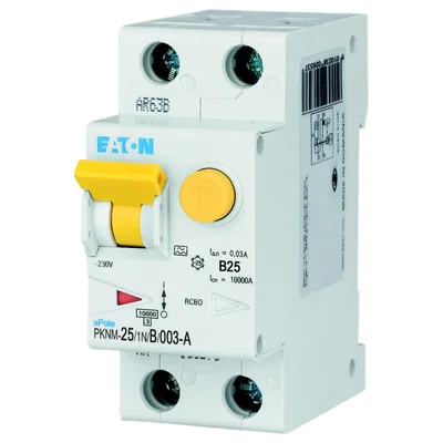 PKNM-25/1N/B/003-A-MW Combined circuit breaker 10kA, In=25A, IΔN=0.03A, char. B, Type A, 1+N pole PKNM series