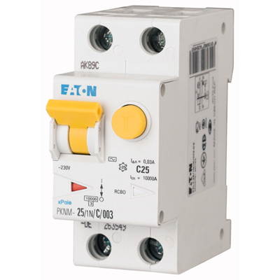 PKNM-25/1N/B/003-A-MW Combined circuit breaker 10kA, In=25A, IΔN=0.03A, char. B, Type A, 1+N pole PKNM series