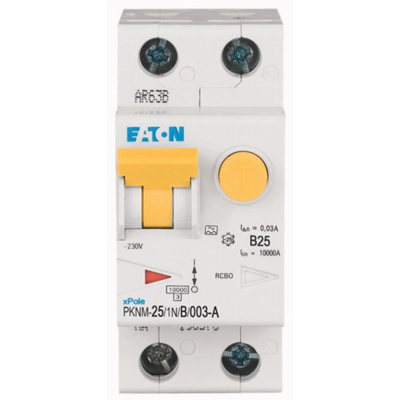 PKNM-25/1N/B/003-A-MW Disyuntor combinado 10kA, In=25A, IΔN=0,03A, car. B, tipo A, polo 1+N Serie PKNM