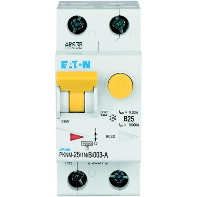 PKNM-25/1N/B/003-A-MW Interruttore automatico combinato 10kA, In=25A, IΔN=0,03A, car. B, Tipo A, 1+N polo Serie PKNM