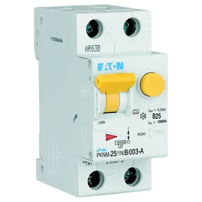 PKNM-25/1N/B/003-A-MW Interruttore automatico combinato 10kA, In=25A, IΔN=0,03A, car. B, Tipo A, 1+N polo Serie PKNM