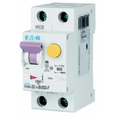PKNM-32/1N/B/003-F-MW Interruttore automatico combinato 10kA, In=32A, IΔN=0.03A, char. B, Tipo F, 1+N polo. Serie PKNM