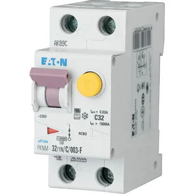 PKNM-32/1N/B/003-F-MW Interruttore automatico combinato 10kA, In=32A, IΔN=0.03A, char. B, Tipo F, 1+N polo. Serie PKNM