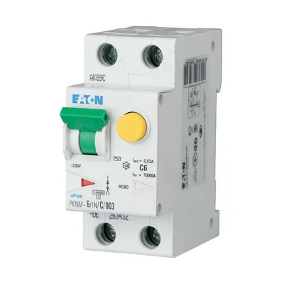 PKNM-6/1N/B/003-A-MW Interruttore automatico combinato 10kA, In=6A, IΔN=0.03A, char. B, Tipo A, 1+N polo. Serie PKNM
