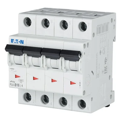 PL6-B16/4 Overcurrent circuit breaker 6kA, In=16A, character B, 4-pole, PL6 series