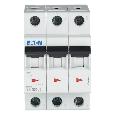 PL6-D20/3 Overcurrent circuit breaker 6kA, In=20A, D-characteristic, 3-pole, PL6 series