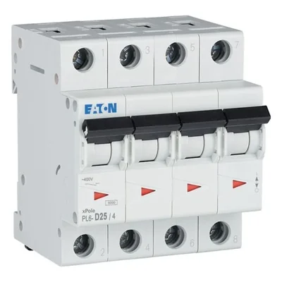 PL6-D25/4 Overcurrent circuit breaker 6kA, In=25A, D-characteristic, 4-pole, PL6 series