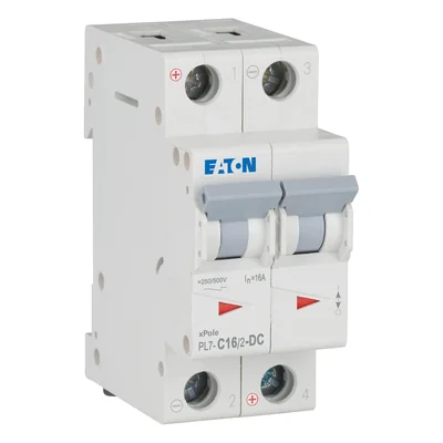 PL7-C16/2-DC Circuit breaker 10kA, In= 16A, C type, 2-pole. PL7-DC series