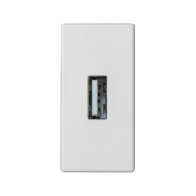 Placa K45/2 conectores USB tipo A hembra 22,5x45mm + zócalo, terminales de tornillo, blanco puro
