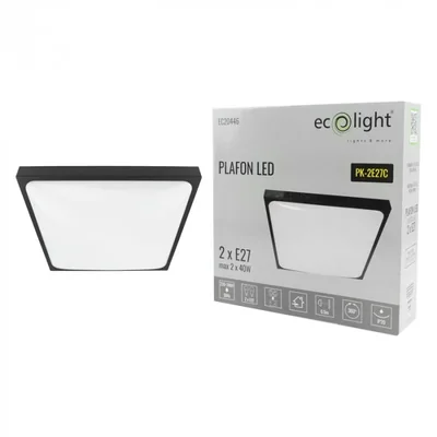 PLAFOND 2xE27 N/T CARRÉ NOIR