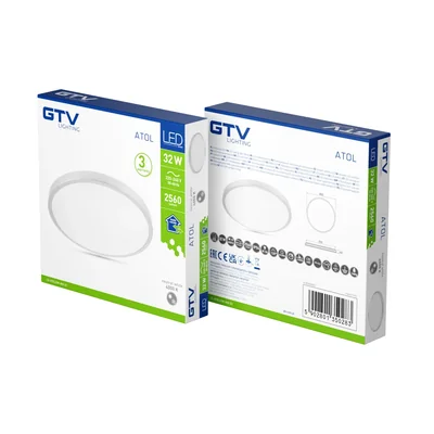 Plafonnier LED ATOL, Ø 400 mm, 4000 K, 32 W, 2560 lm, AC 180-250 V, 50/60 Hz, PF > 0,9, IP54, argent, 3 ans