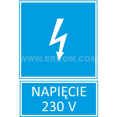 Plaque TZI - TENSION 230V 74x105mm bleue