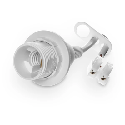 Plastic socket with collar for E14 bulbs with pendant and cable, white