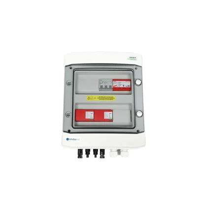 Platine de connexion DCAC hermétique IP65 EMITER avec parafoudre DC Dehn 1000V type 1+2 2 x string PV 2 x MPPT parafoudre AC Dehn type 1+2 16A 3-F