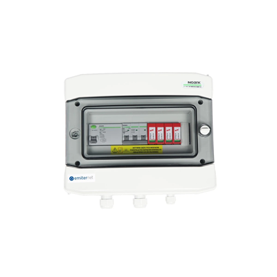 Platine de raccordement AC hermétique IP65 EMITER avec parafoudre AC Dehn type 2 20A 3-F RCD type A 40A/300mA