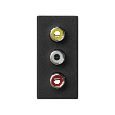 Platine K45/2, 3x RCA (CINCH) 22, 5x45mm Anschlüsse + Einsätze, graphitgrau