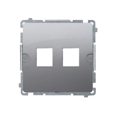 Plochý dvojitý kryt pro telekomunikační zásuvky Keystone. Montáž pomocí drápů nebo šroubů, nerez (kovový)