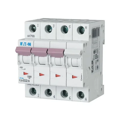 PLSM-C32/3N-MW Nadproudový jistič 10 kA, In=32 A, charakteristika C, 3+N póly. Řada PLSM