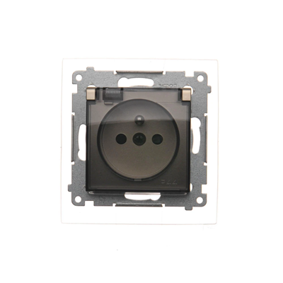 Plug socket for IP44 version with shutters and frame gasket (module) 16A 250V transparent flap gold (metallic)