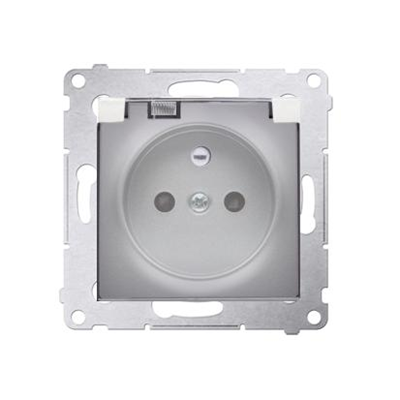 Plug socket for IP44 version with shutters and frame gasket (module) 16A 250V transparent flap silver (metallic)