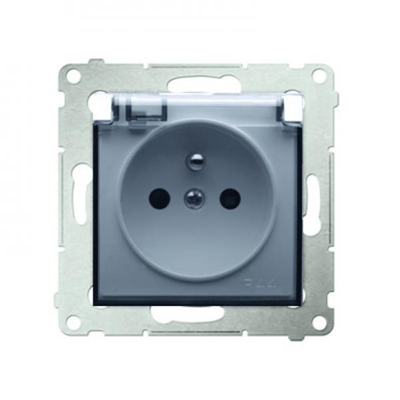 Plug socket for the IP44 version with for multiple frames (module) 16A 250V flap transp. White