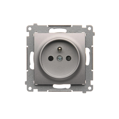 Plug socket with earthing and shutters (module) 16A 250V quick connectors silver (metallic)