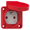 Plug socket with pin 16A 2P+E 230V 50/60Hz IP54, rear connection flange 50X50, nickel-plated contacts, red