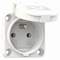 Plug socket with pin 16A 2P+E 230V 50/60Hz IP54, rear connection flange 50X50, nickel-plated contacts, white