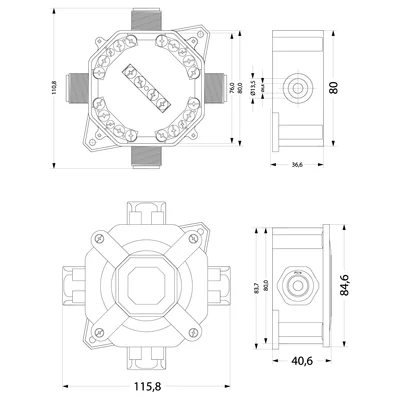 PNHS Surface-Mounted Hermetic Box, IP67, 4mm², 400V, gray