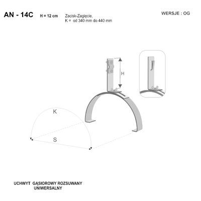 Poignée faîtière extensible H=12 cm avec un coude, galvanisée à chaud