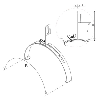 Poignée faîtière extensible H=12 cm avec un coude, galvanisée à chaud