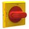 Pomo selector amarillo-rojo OHYS2PJ IP65 para OT16...40FT, bloqueable con candado en posición 0/OFF, montaje a presión en puerta.