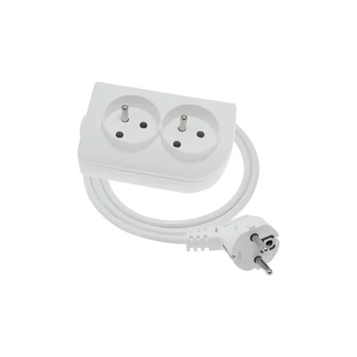 Portable 2-way extension cord, 2x2P+Z white 250V~/10A 3x1mm² PVC - 6m with molded angled UNISCHUKO plug and mounting hole, Classic PSN-206