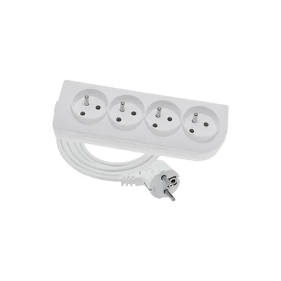 Portable 4-way extension cord, 4x2P+Z white 250V~/16A 3x1.5mm² PVC- 1.5m with molded angled UNISCHUKO plug and mounting holes, Classic PSN-401.5-1.5