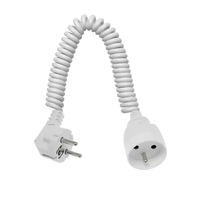 Portable single-lead extension cord, 1x2P+Z, white spiral cable 250V~/10A, 3x1mm² PVC - 3m with molded angled plug UNISCHUKO PSS-103