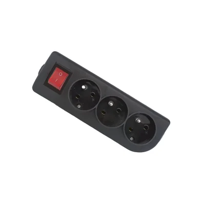 Portable socket, 3-fold, 3x2P+Z 250V~/16A, black, with illuminated switch and mounting holes GN-30W-2