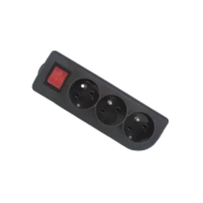 Portable socket, 3-fold, 3x2P+Z 250V~/16A, black, with illuminated switch and mounting holes GN-30W-2