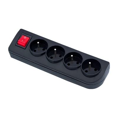 Portable socket with a four-way switch with grounding, black