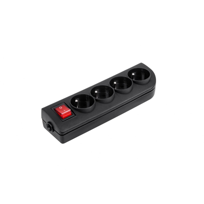 Portable socket with a four-way switch with grounding, black