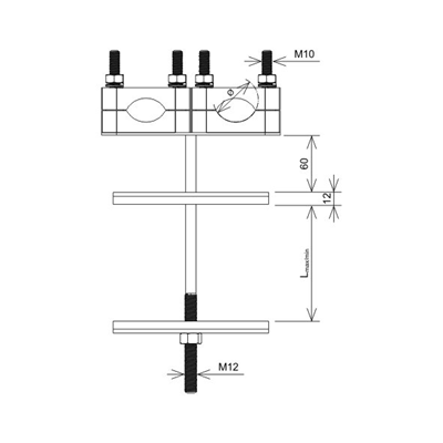 Portacables doble para poste ŻN con desplazamiento L = 200 mm, galvanizado en caliente