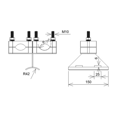 Portacavo doppio per palo EPV S=62mm, zincato a caldo