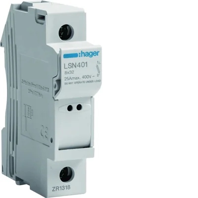 Porte-fusible modulaire 1P cylindrique L32 8 x 32 mm, 25 A 400 V CA
