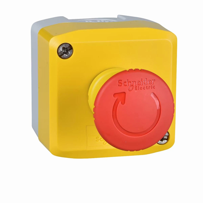 Poste de commande avec bouton coup de poing rouge Ø40 jaune 1NO+1NC tour