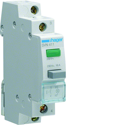 Poussoir 16A 1NO avec voyant vert 230V AC