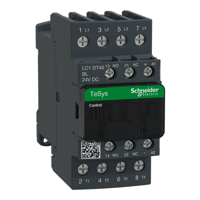 Power contactor TeSys D AC1 40A 4P 1NO 1NC coil 24VDC low consumption