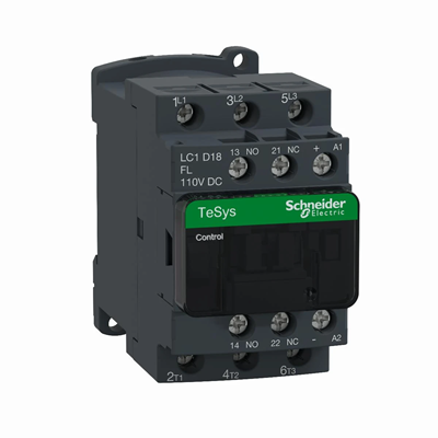 Power contactor TeSys D AC3 18A 3P 1NO 1NC coil 110VDC low consumption