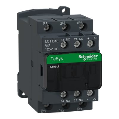 Power contactor TeSys D AC3 18A 3P 1NO 1NC coil 125VDC