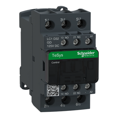Power contactor TeSys D AC3 32A 3P 1NO 1NC coil 125VDC box terminals