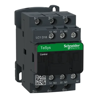 Power contactor, TeSys Deca, I=18A [AC-3], coil 230VAC, 50Hz, auxiliary contact 1NO 1NC, box terminals