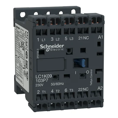 Power contactor TeSys K AC3 9A 3P 1NC coil 230VAC spring terminals